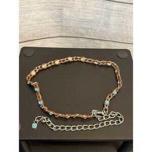 Vintage Silver & Brown Leather Belt With Turquoise Accents